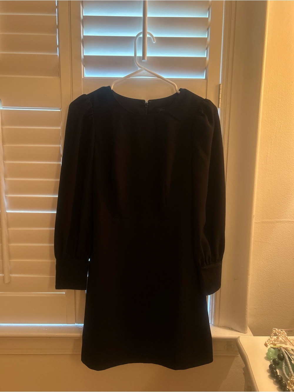J. Crew Black Long-Sleeve Puff Shoulder Dress